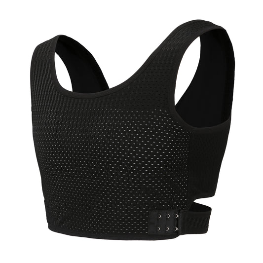 Liberator: Stylish Summer Pick Mesh Fabric Chest Binder with X Cross Straps - BW