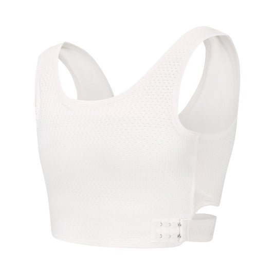 Liberator: Stylish Summer Pick Mesh Fabric Chest Binder with X Cross Straps - WHITE