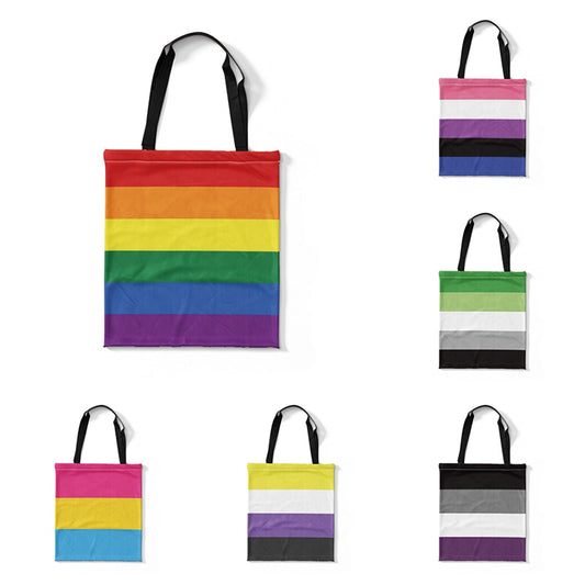 LGBT Rainbow Pride Flag Shopper Tote Bag Eco-friendly Enlarged Canvas Shoulder Bag With Zippers