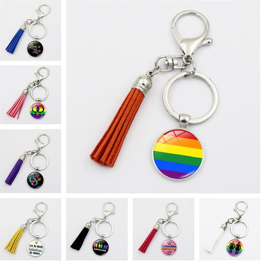 LGBT Rainbow Pride Metal Key Chains With Tassel Pendant