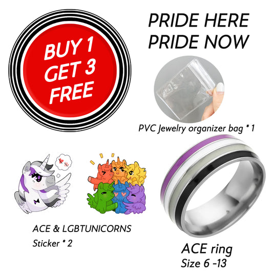 Asexual Ring, Ace Pride Stainless Steel Ring, Size 6-13