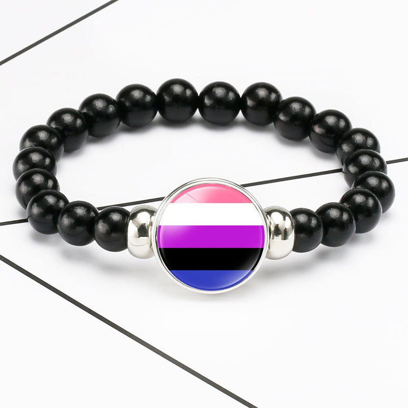 LGBT Rainbow Pride Bracelet With Identity Charm Elastic Rope Handmade Beaded Bracelet