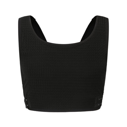 Liberator: Stylish Summer Pick Mesh Fabric Chest Binder with X Cross Straps - BLACK