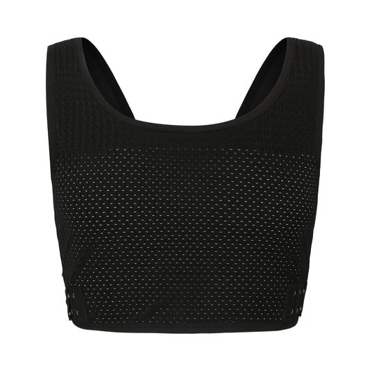 Liberator: Stylish Summer Pick Mesh Fabric Chest Binder with X Cross Straps - BW