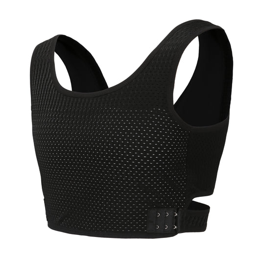 Liberator: Stylish Summer Pick Mesh Fabric Chest Binder with X Cross Straps - BW