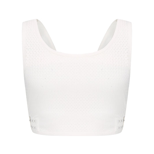 Liberator: Stylish Summer Pick Mesh Fabric Chest Binder with X Cross Straps - WHITE