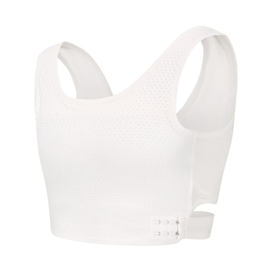 Liberator: Stylish Summer Pick Mesh Fabric Chest Binder with X Cross Straps - WHITE