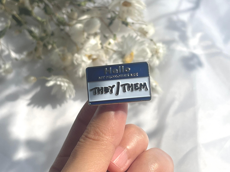 LGBT Hello My Pronouns Are They/Them Enamel Pin Gender Neutral Pride Jewelry