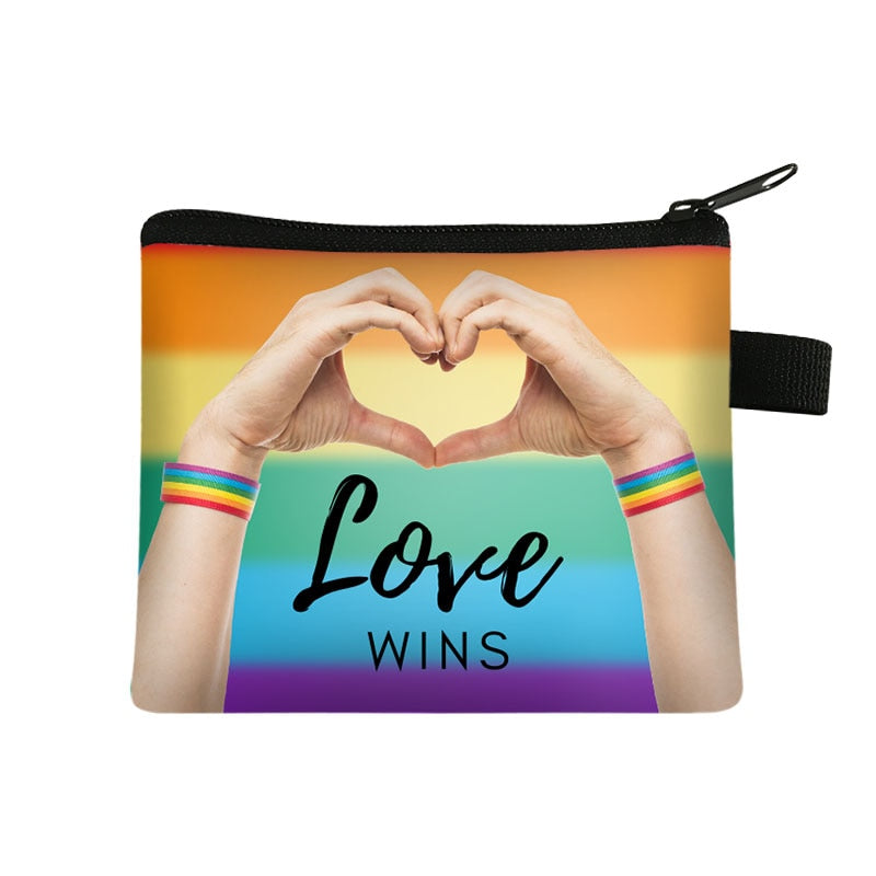 LGBT Rainbow Love Wins Coin Purse Money Bags Key Card Wallet Zipper Purses
