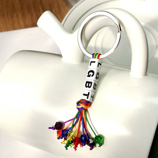LGBT Rainbow Pride Tassel Letter Crystal Key Chain