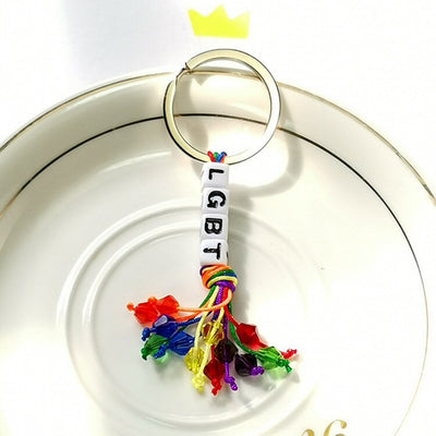 LGBT Rainbow Pride Tassel Letter Crystal Key Chain