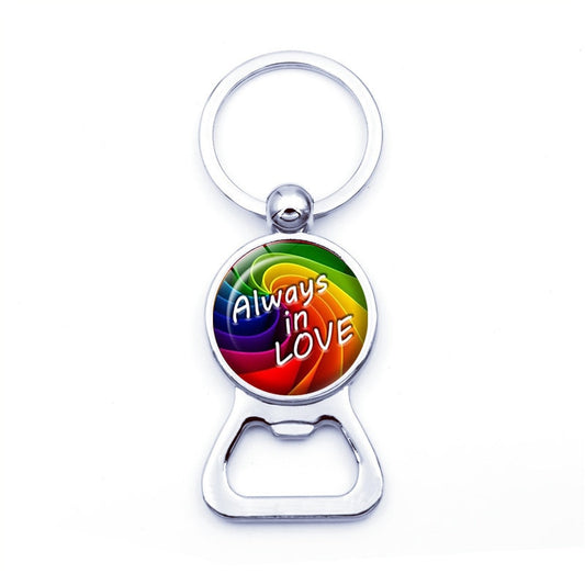 LGBT Rainbow Pride Time Gem Keychain Silver Bottle Opener