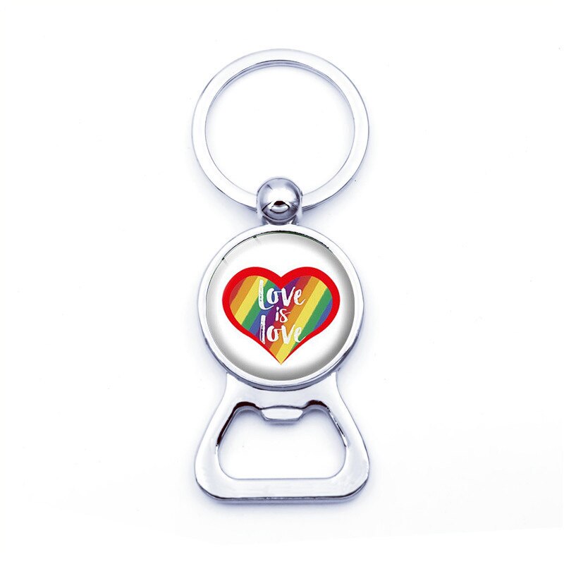 LGBT Rainbow Pride Time Gem Keychain Silver Bottle Opener