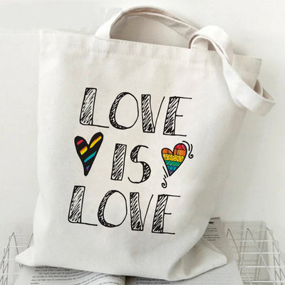 LGBT Love Is Love Printed Shoulder Canvas Bag Casual Tote Bag Shopping Bag