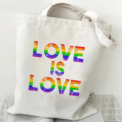 LGBT Love Is Love Printed Shoulder Canvas Bag Casual Tote Bag Shopping Bag