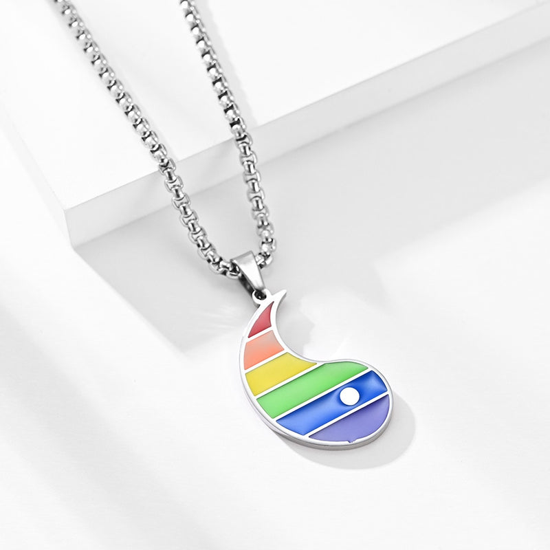 LGBT Rainbow Pride Stainless Steel Yin And Yang Necklaces Valentine&