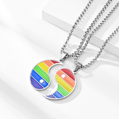 LGBT Rainbow Pride Stainless Steel Yin And Yang Necklaces Valentine's Day Gift
