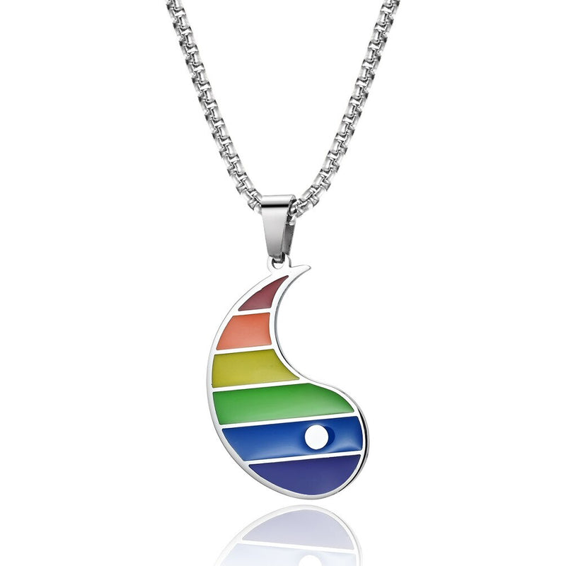 LGBT Rainbow Pride Stainless Steel Yin And Yang Necklaces Valentine&