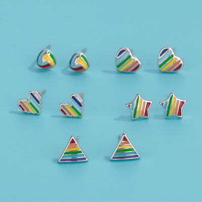 LGBT Rainbow Peach Heart Triangle Ear Studs Valentine's Day Gift.