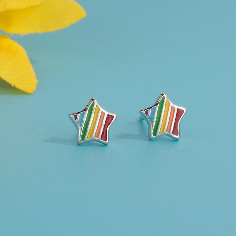 LGBT Rainbow Peach Heart Triangle Ear Studs Valentine&