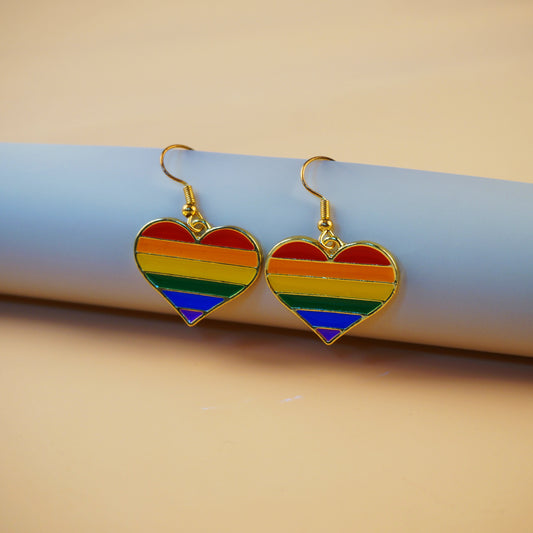 Pride 2022 Rainbow Jewelry Set - Heart-shaped Earrings, Necklace, Pin, Keyring