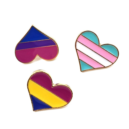 LGBT Rainbow Pride Badge Metal Heart Lapel Pin For Bisexual Pansexual Transgender Pride