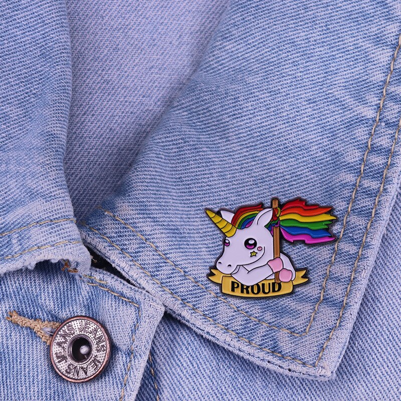 LGBT Rainbow Pride Badge Metal Unicorn Lapel Pins Valentine&