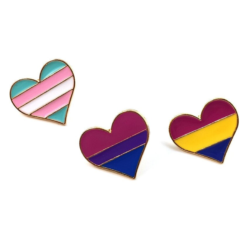 LGBT Rainbow Pride Badge Metal Heart Lapel Pin For Bisexual Pansexual Transgender Pride
