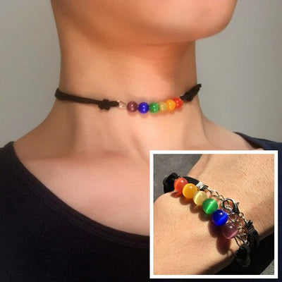 LGBT Rainbow Pride Adjustable Opal Choker Necklaces Valentine's Day Gift