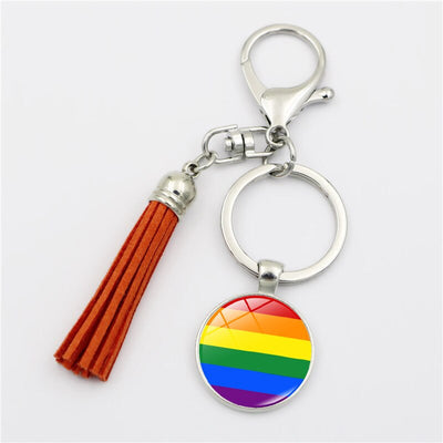 LGBT Rainbow Pride Metal Key Chains With Tassel Pendant