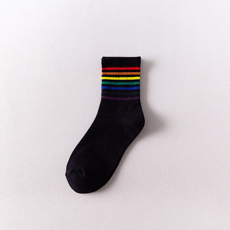 LGBT Rainbow Stripes Casual Sports Socks, Cotton Deodorant