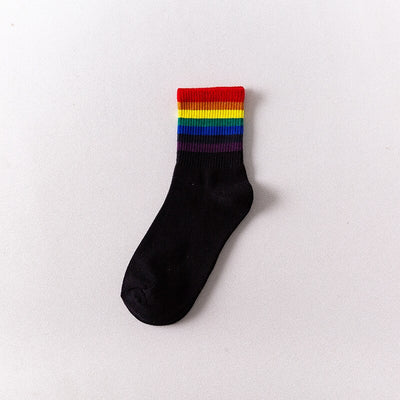 LGBT Rainbow Stripes Casual Sports Socks, Cotton Deodorant