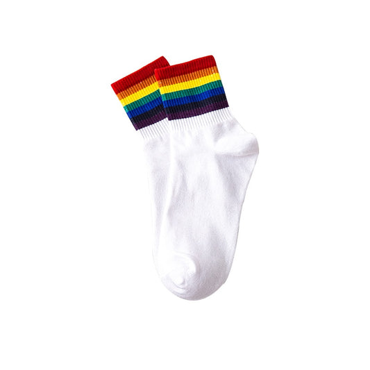 LGBT Rainbow Stripes Casual Sports Socks, Cotton Deodorant