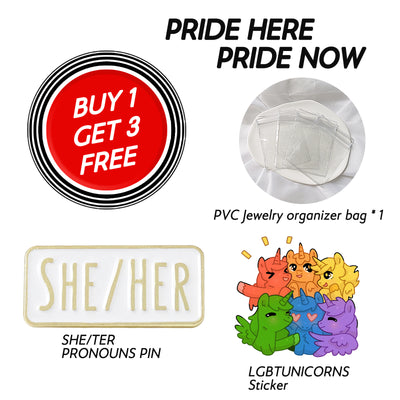 LGBT Pride Pronouns Pin Rectangle Metal Brooch Come-out Pin