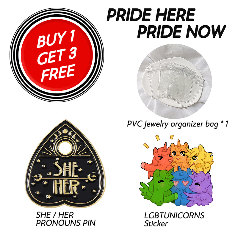 LGBT Pride Pronouns Pin Heart-shaped Metal Brooch Come-out Pin