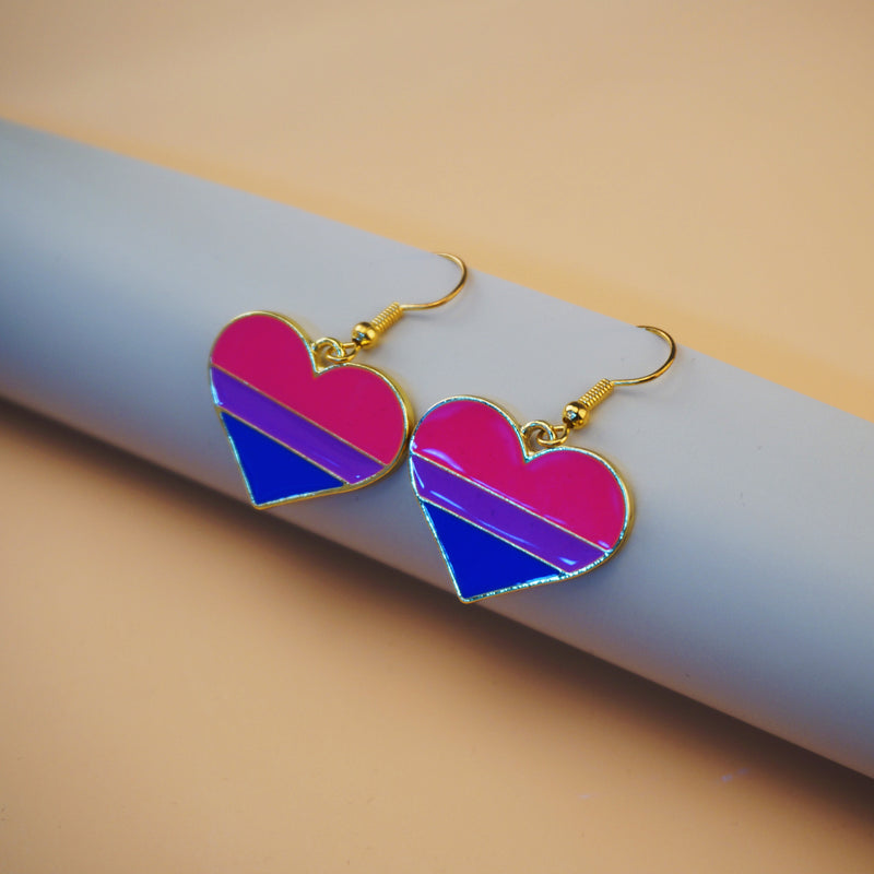 Pride 2022 Bisexual Jewelry Set - Heart-shaped Earrings, Necklace, Pin, Keyring
