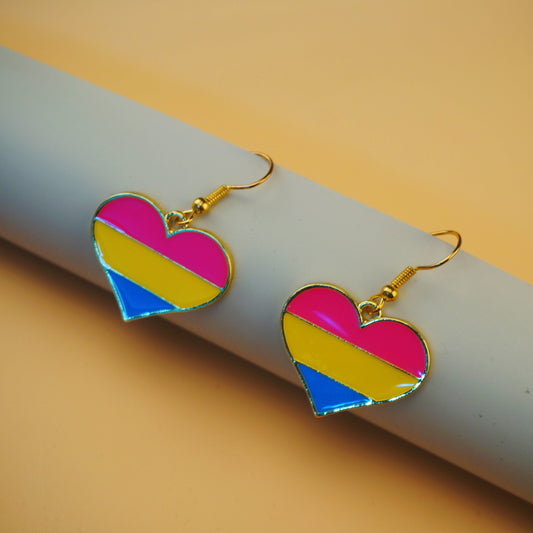 Pride 2022 Pansexual Jewelry Set - Heart-shaped Earrings, Necklace, Pin, Keyring