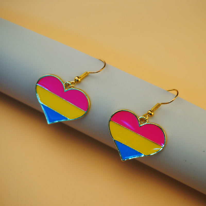 Pride 2022 Pansexual Jewelry Set - Heart-shaped Earrings, Necklace, Pin, Keyring