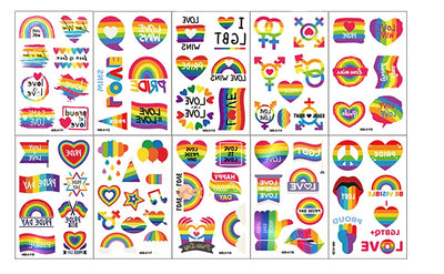 Rainbow Pride Temporary Tattoo Stickers 10 sheets per set
