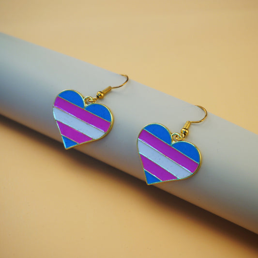 Pride 2022 Transgender Jewelry Set - Heart-shaped Earrings, Necklace, Pin, Keyring