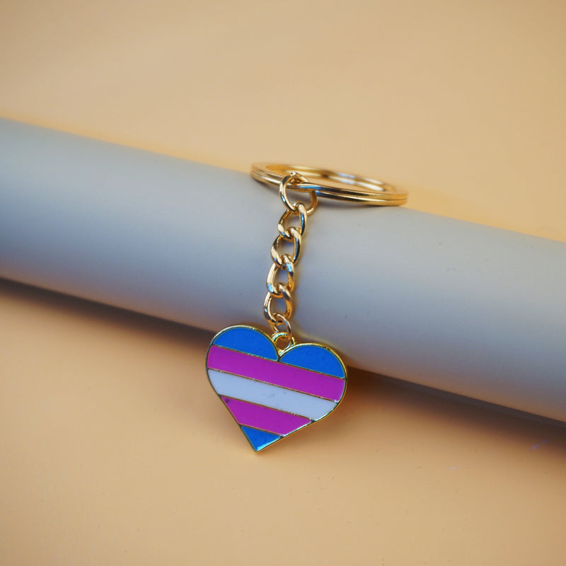 Pride 2022 Transgender Jewelry Set - Heart-shaped Earrings, Necklace, Pin, Keyring